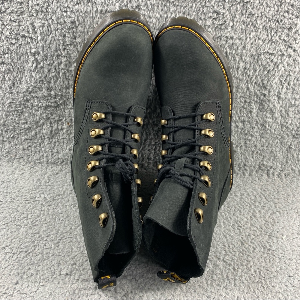 NEW Dr. Martens Leona Combat Boot Leather Black Milled Nubuck Womens 8 Lace Up - Picture 7 of 14